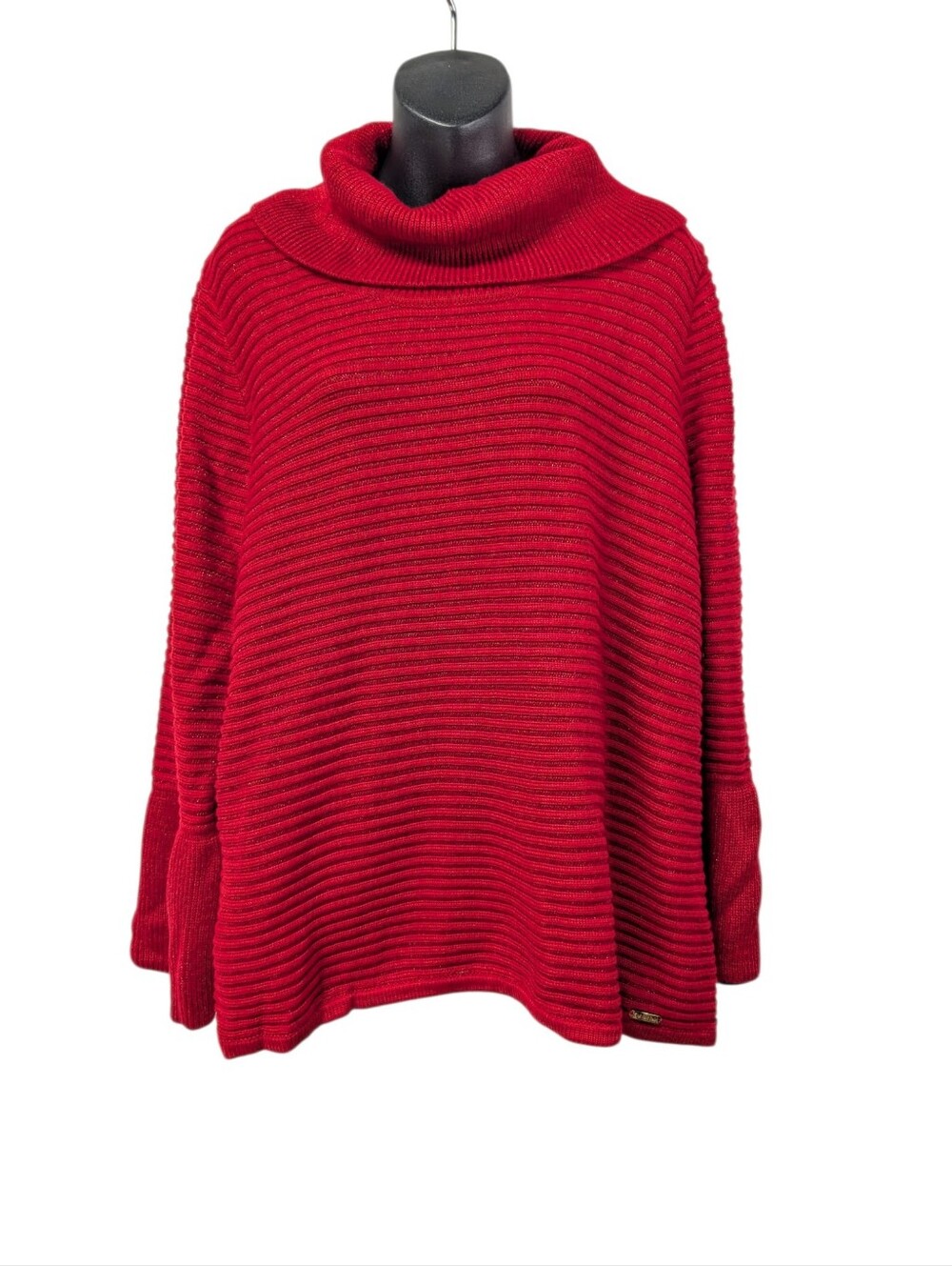Calvin Klein Women's Red Knit Cowl Neck Metallic Pullover Sweater Size XL